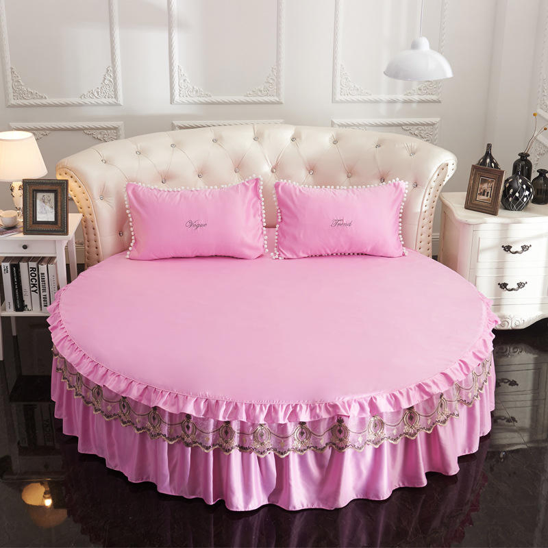 Hot Sale Princess Thick Round Bed Skirt 100% Polyester Solid Color Bedspread for Hotel