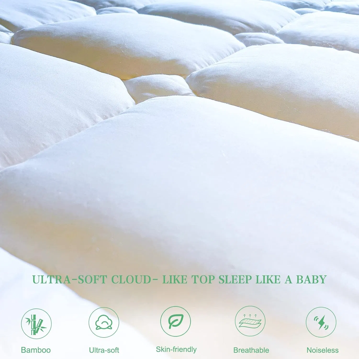 Ultra Soft Filling Mattress Topper Cooling Rayon From Bamboo with Deep Pocket