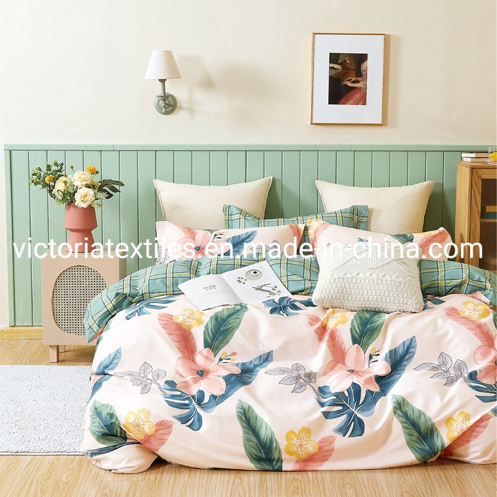 200tc Pigment Printed Bed Quilt Cover Set, Luxury Soft, Cotton Home Blanket Cover Set