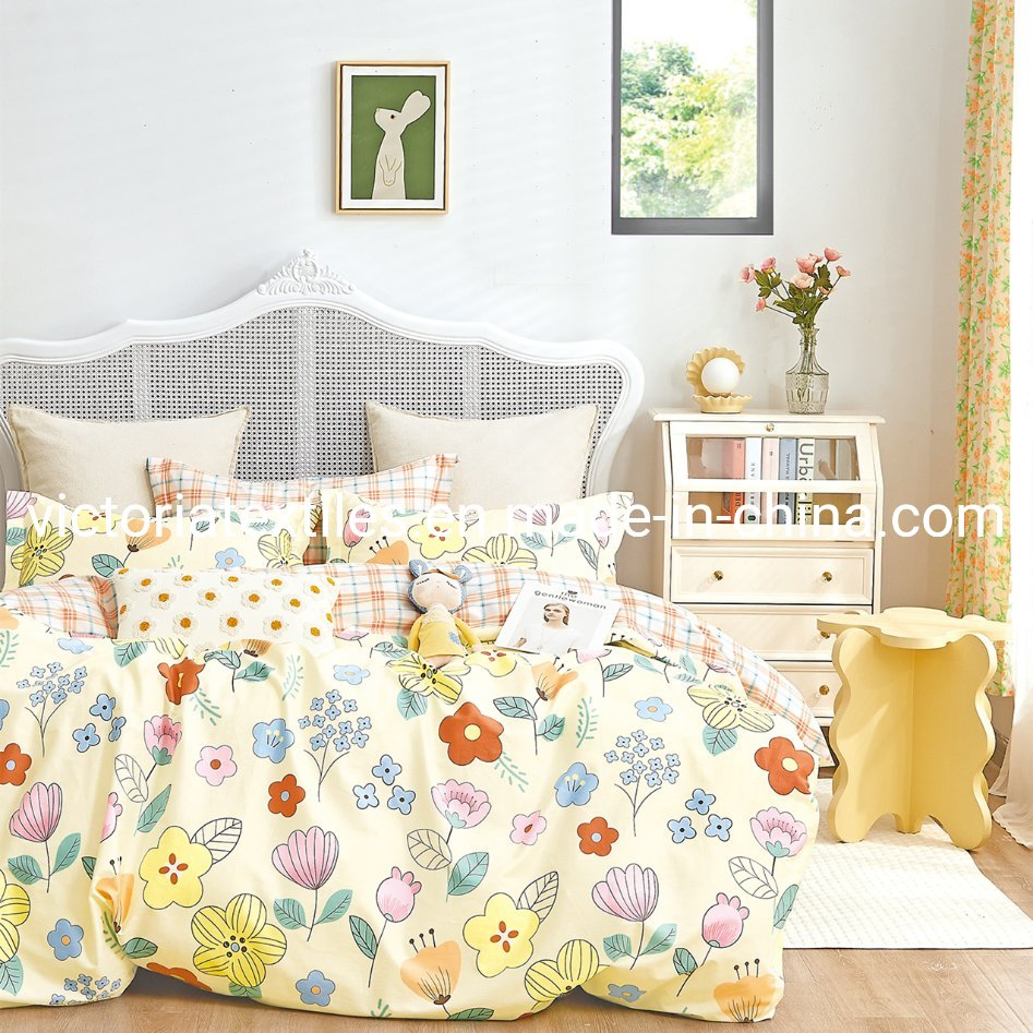 4 PCS Bed Sheet Set Floral Printed Cotton Bedding Set