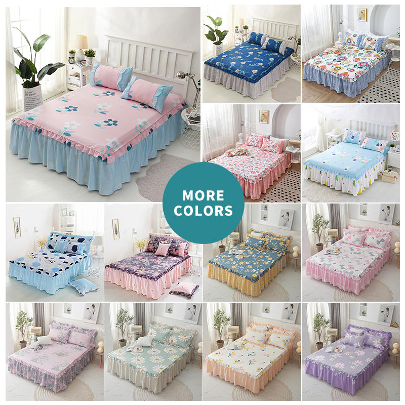 High Quality Floral Printed Bed Skirts Home Bedroom Non-Slip Mattress Cover Skirt Bedspreads