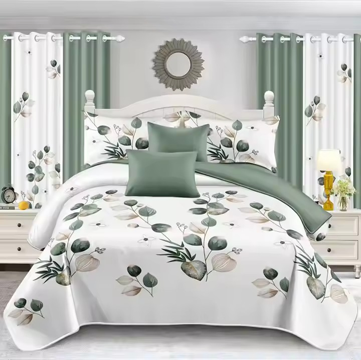 Customized Black Plant Printed Bed Sheet Light-Industry-Daily-Use Pillowcases Microfiber Single Coverlets Colored Curtains Comforter Cover Bedspread Set