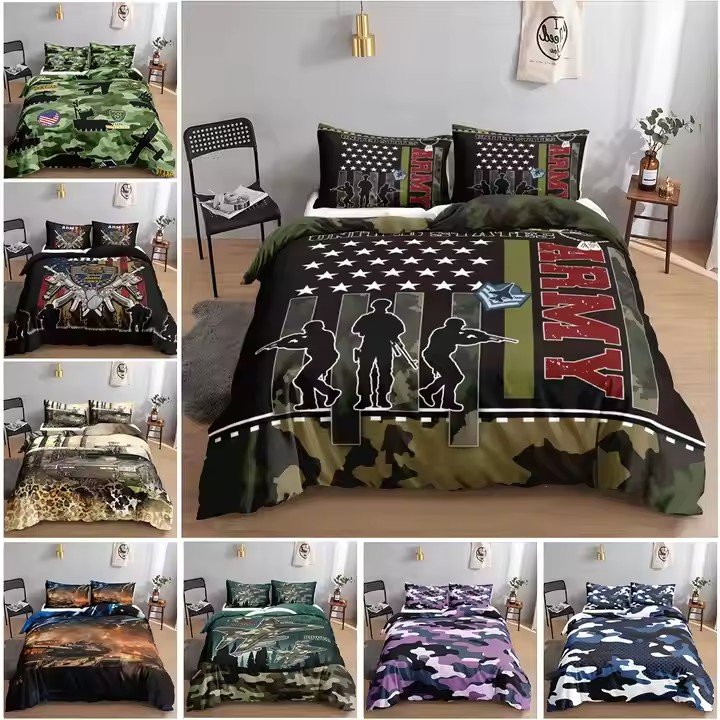 High-End Luxury 4-Piece Bedroom Bedding Set 100% Brushed Printed Cotton Sheets with American Style Anti-Static Feature