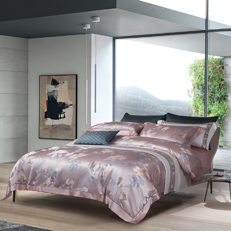 Pink Home Textile Yarn-Dyed Jacquard Duvet Cover Bed Linen Luxury Pillowcases Coverlets Mulberry Silk Home Bedroom Bed Sheets 4-Piece Bedding Set