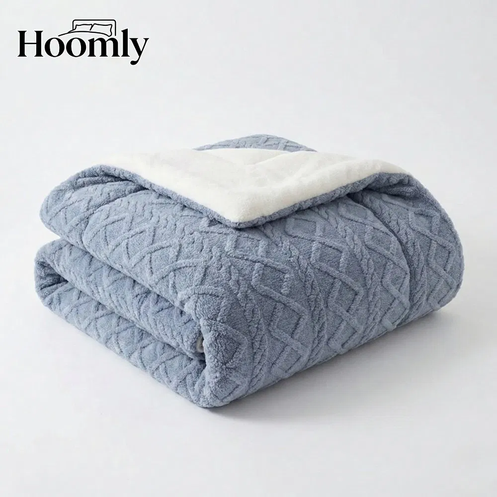Hoomly Fashion Jacquard Shu Velvet Sherpa Plush Comforter Set Quilting Fleece Bedding Set for Winter
