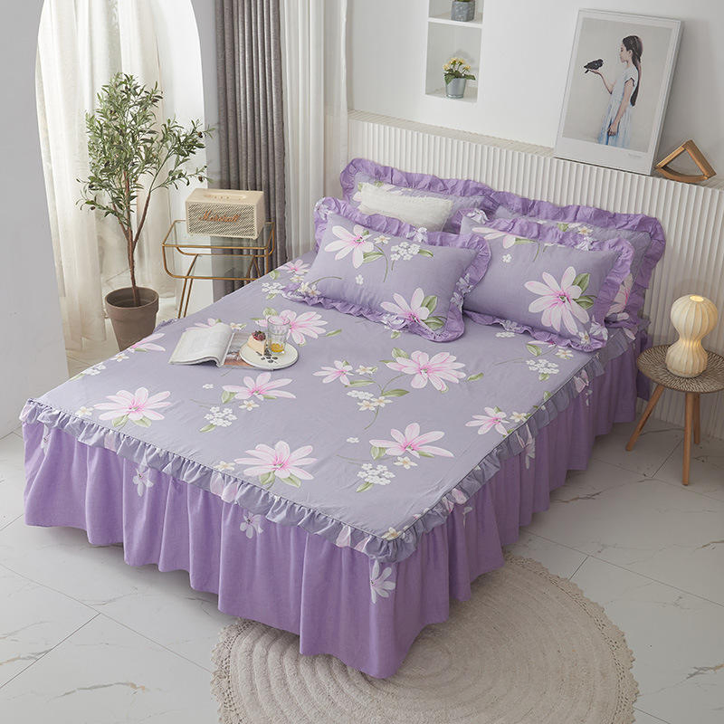Floral Plants Printed Four Seasons Dustproof Bed Sheet Queen King Size Bed Skirt Mattress Cover