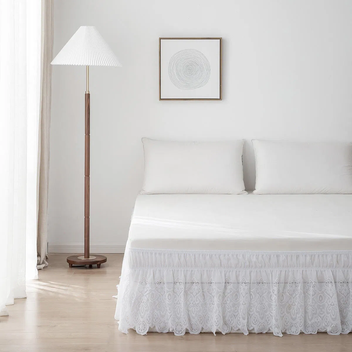 Hot Sale Lace Bed Skirts Solid Color Polyester Wrap Around Ruffled with Adjustable Elastic Bedskirt