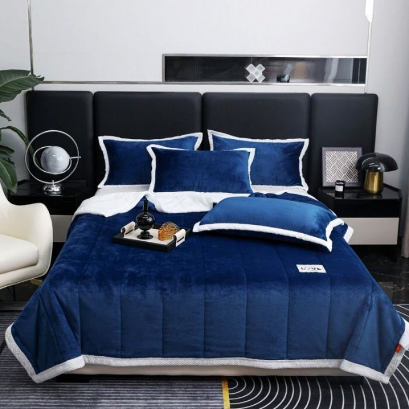 Blue Warm Home Textile Winter Microfiber Bed Linen Flat Sheets Pillowcases Queen King Size Coverlets Comforter Duvet Cover Bed Sheet Bedroom Bedding Set