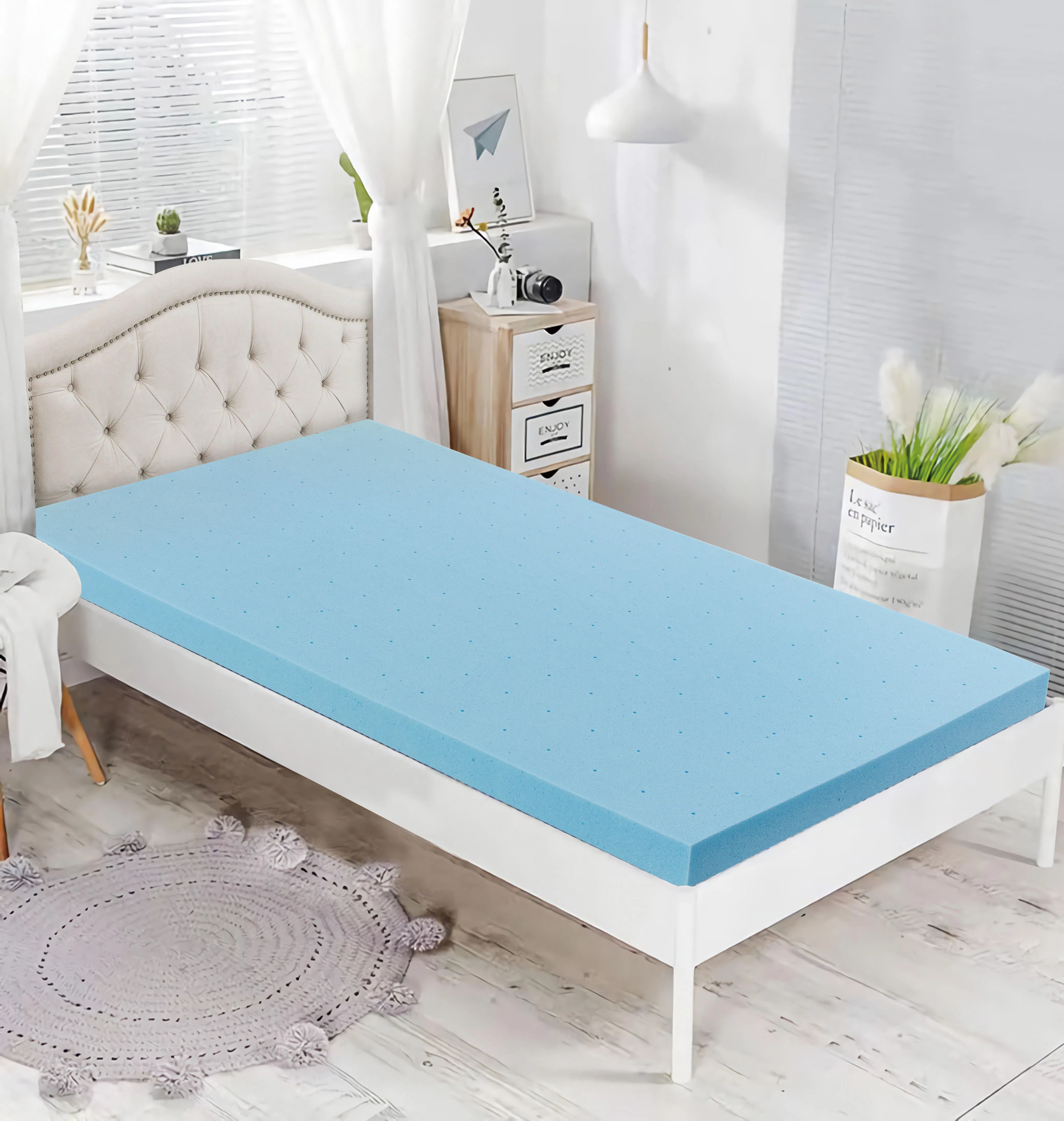 Premium Certified Blue Gel Foam Mattress Topper/ Pad/Pillow Top for Ultimate Comfortable, 2'' Thickness
