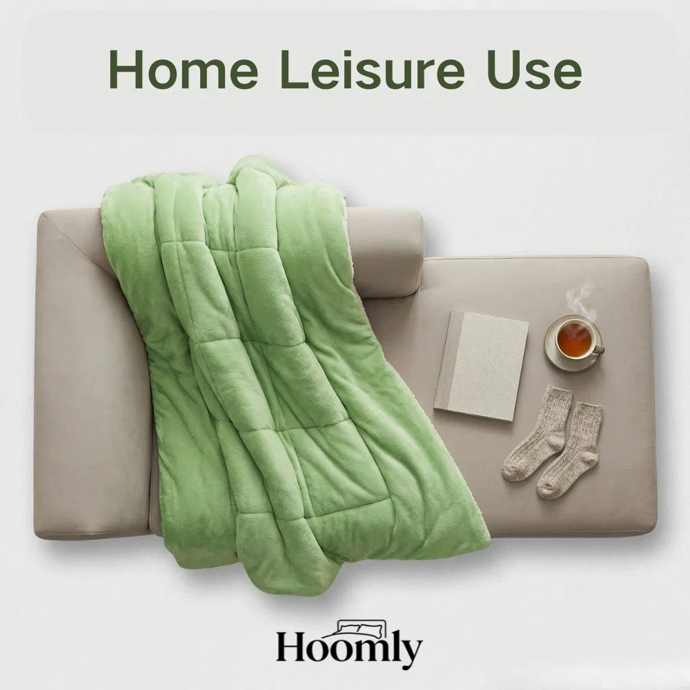 Hoomly Luxury Green Reversible Sherpa Fleece &amp; Flannel Velvet Comforter Set Home Textile Quilting Blanket