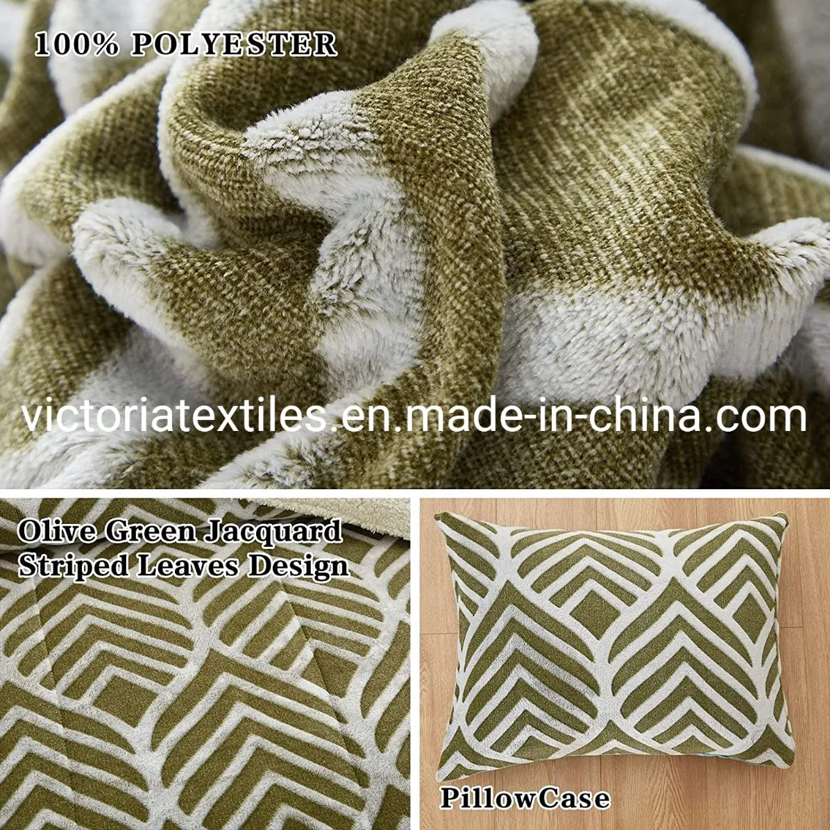 Winter Comforter Bedding Sets, Printed Softness Flannel Sherpa Comforter Set 3PCS