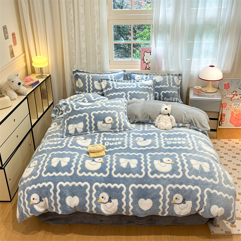 Winter Microfiber Fleece Flannel Bedding Set Cute Kawaii for Toddler Teen Boys