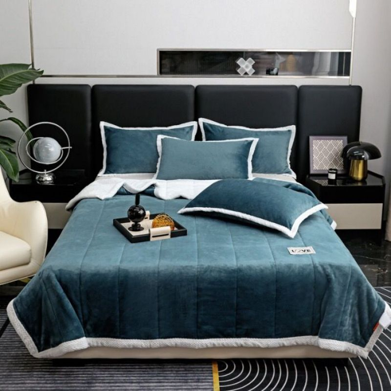 Blue Warm Home Textile Winter Microfiber Bed Linen Flat Sheets Pillowcases Queen King Size Coverlets Comforter Duvet Cover Bed Sheet Bedroom Bedding Set