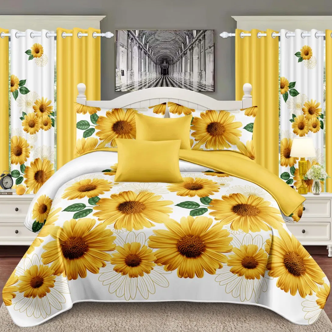 OEM/ODM Yellow 11/13/24pieces Printing Microfiber Bedroom Bed Cover Sheets Set Pillowcase Home Textile Quilted Bedspread Bed Sheet Bedding Set with Curtain