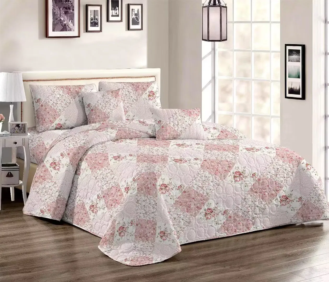 2023OEM 5 Pieces Bedding Sets Solid/Printed Ultrasonic Microfiber Bedspread/Quilt with Multi- Colors Bedsheet
