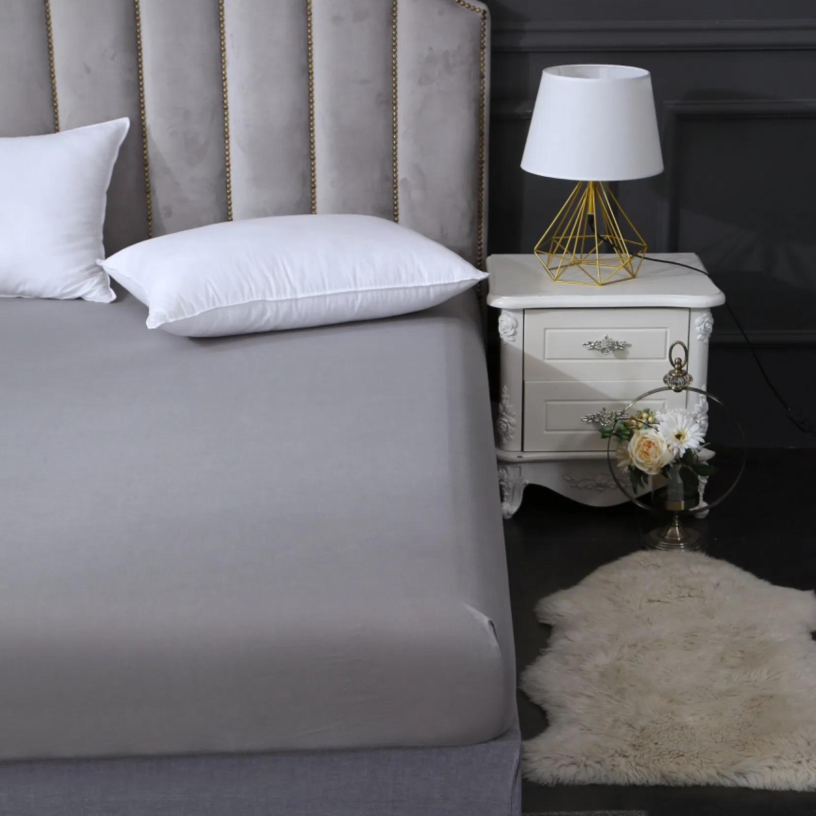 100% Cotton White with Grey Embroidery Bedding Set