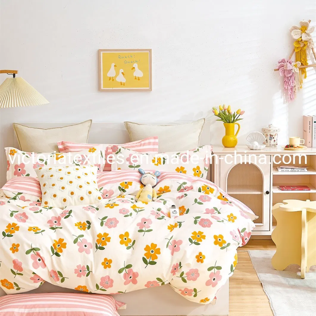 4 PCS Bed Sheet Set Floral Printed Cotton Bedding Set