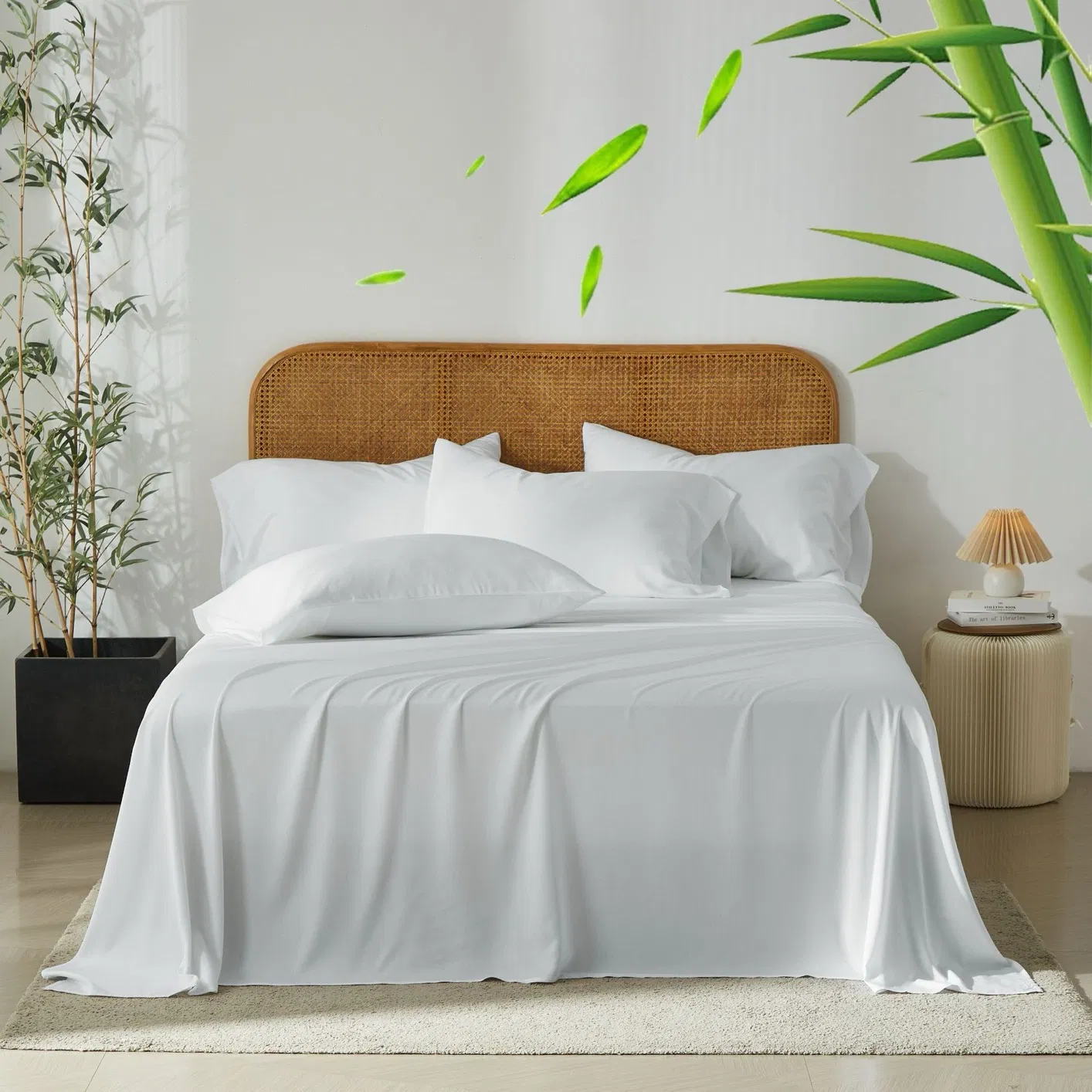 Oeko Organic Bamboo Cooling 4PCS Bed Linen Bedroom Bedding Set Including Fitted Sheet Flat Sheet and Pillowcases ODM/OEM Bed Sheets