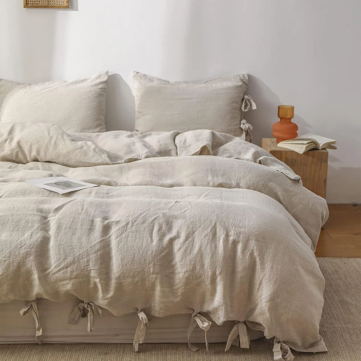 Custom Ahotel Washed 100% Natural Pure Linen Fiber Bedding Set for Home Use