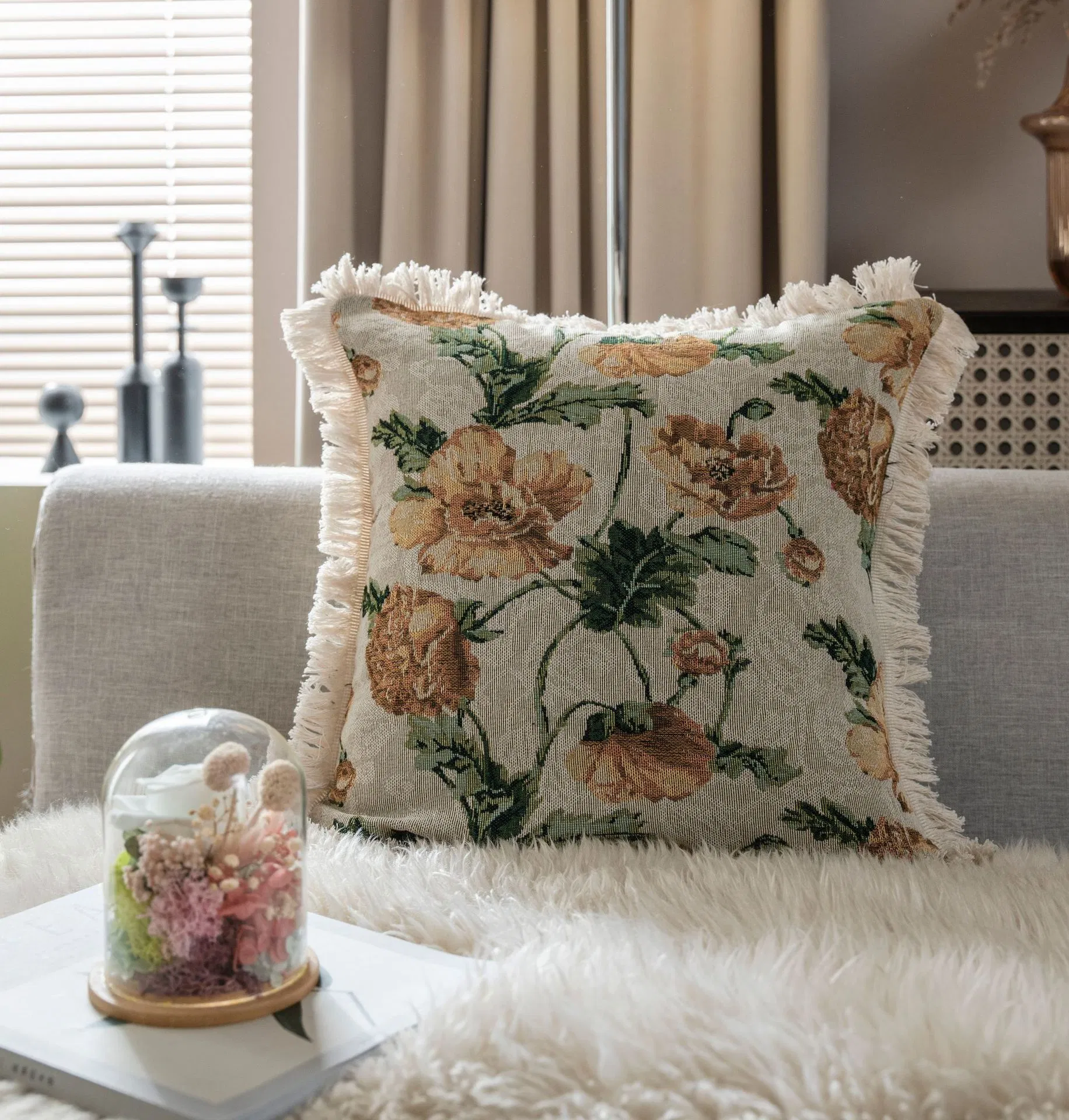 Throw Pillow Cover Oriental Style Luxury Bloom Pillow Case 18X18 Inch Decorative Men Women Room Cushion Cover