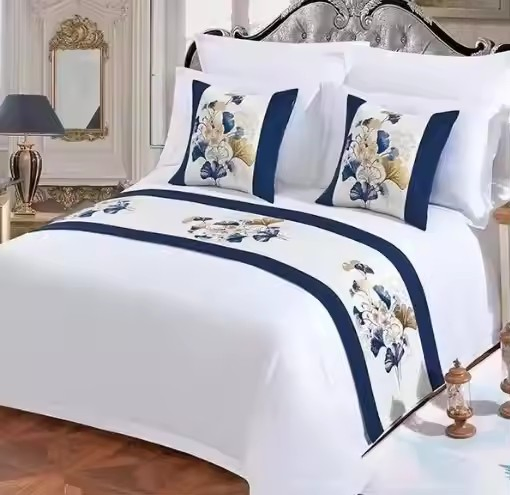 Luxury 100% Cotton Bed Runner Set for Five Stars Hotel