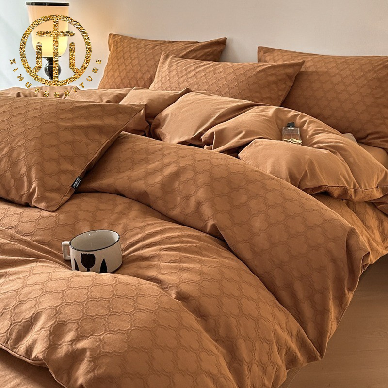 Washed Pure Cotton Quilt Coverlet Sheet and Fitted Sheet Bedding Set