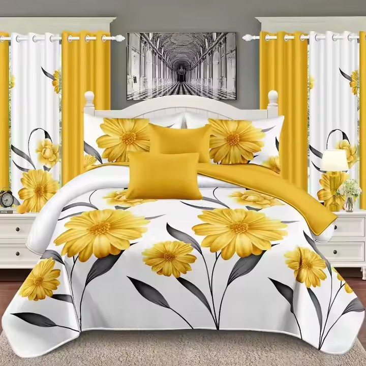 Customized Black Plant Printed Bed Sheet Light-Industry-Daily-Use Pillowcases Microfiber Single Coverlets Colored Curtains Comforter Cover Bedspread Set