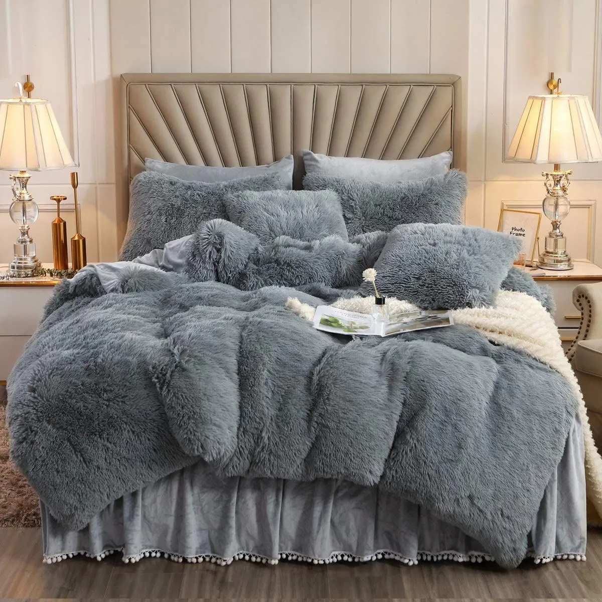 Duvet Cover Pillowcase Long Hair PV Plush Flannel Warm Bedding Set