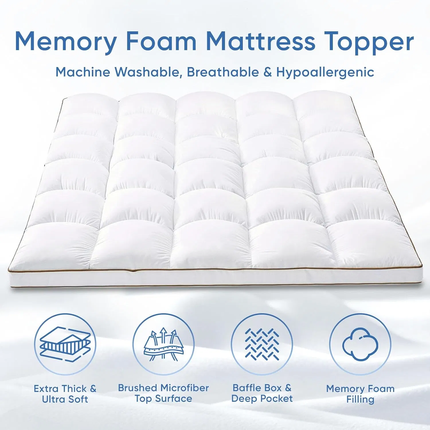 100% Cotton Fabric Ultra-Soft Mattress Toppers Waterproof Protector