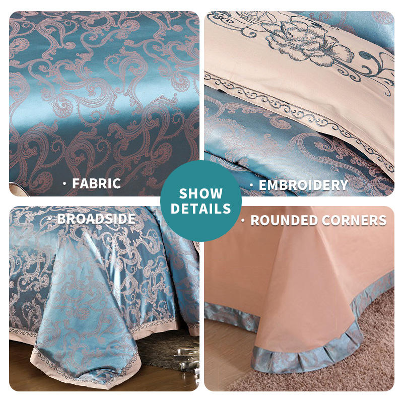 Custom Duvet Cover Set Super King Silk Cotton Jacquard Embroidered Solid Colour Hotel Bedding Set