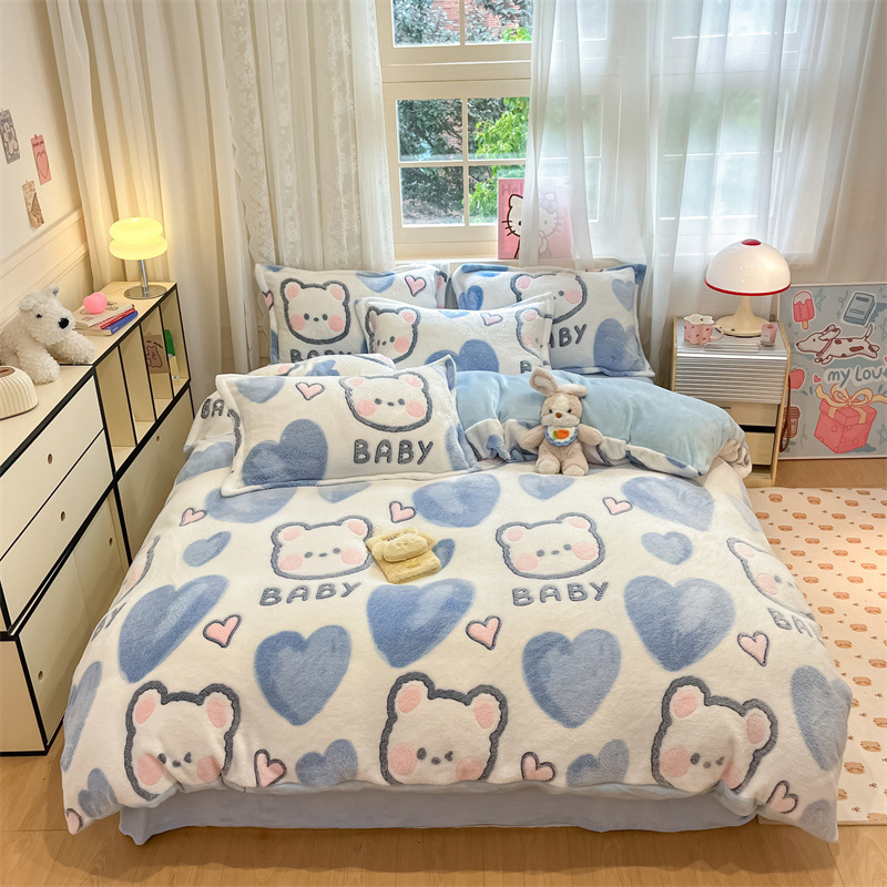 Winter Microfiber Fleece Flannel Bedding Set Cute Kawaii for Toddler Teen Boys