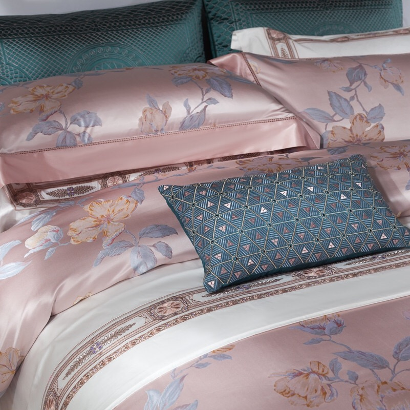 Pink Home Textile Yarn-Dyed Jacquard Duvet Cover Bed Linen Luxury Pillowcases Coverlets Mulberry Silk Home Bedroom Bed Sheets 4-Piece Bedding Set