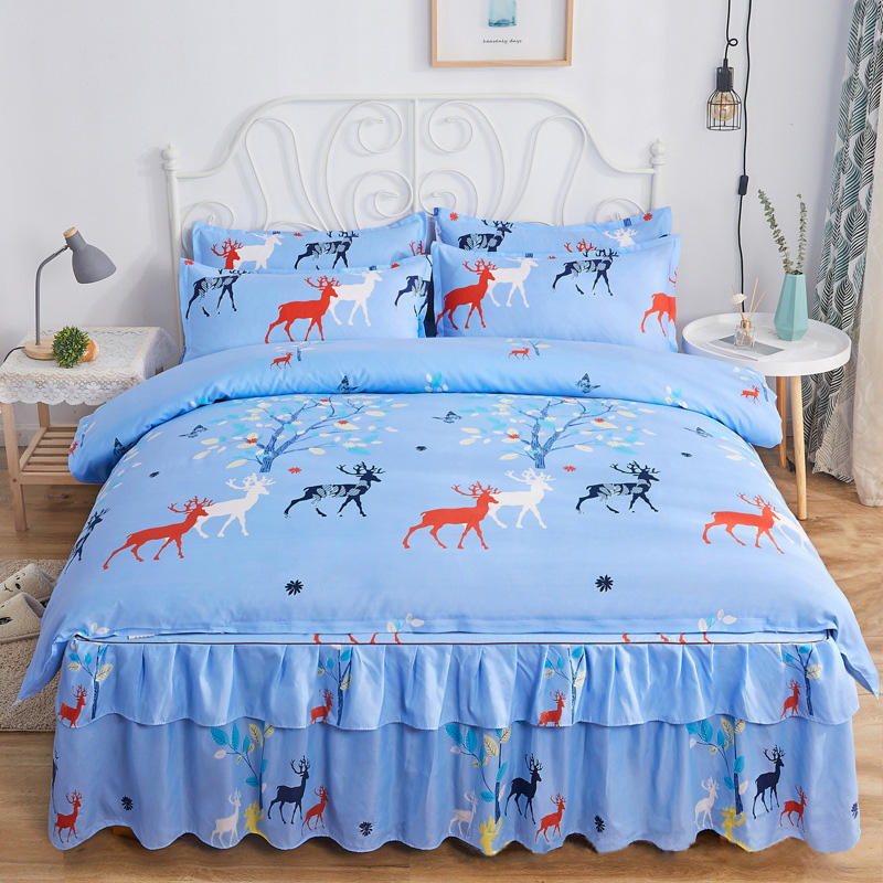 Home Anti Slip Bed Skirt 100% Polyester Queen King Size Elastic Fitted Sheet Bedspread