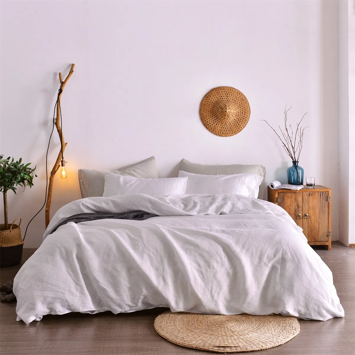 White Color 100% Linen Super Soft Bedding Set