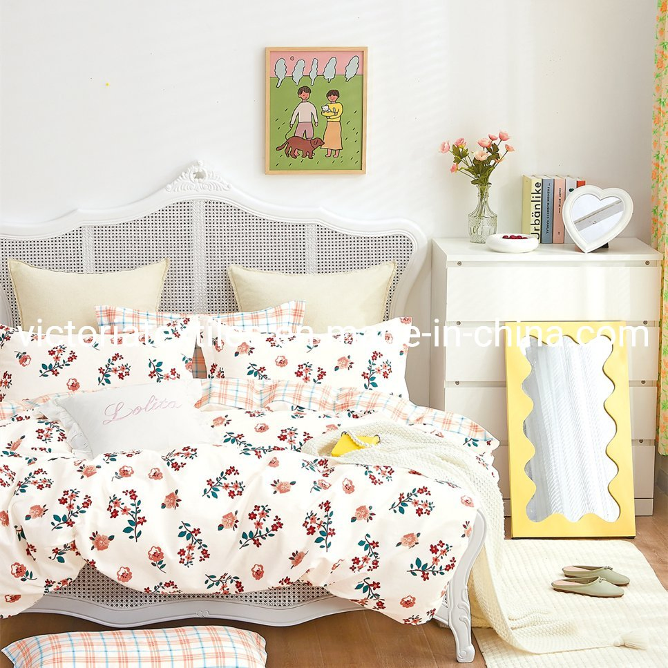 4 PCS Bed Sheet Set Floral Printed Cotton Bedding Set