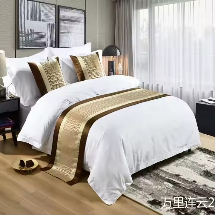 Luxury 100% Cotton Bed Runner Set for Five Stars Hotel