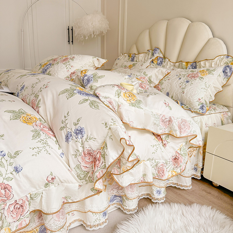 Double Layer Gauze Pure Cotton Four Piece Set Bed Skirt