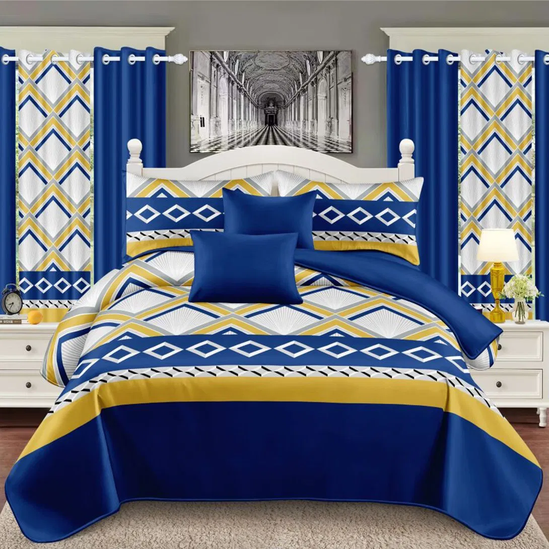 OEM/ODM Yellow 11/13/24pieces Printing Microfiber Bedroom Bed Cover Sheets Set Pillowcase Home Textile Quilted Bedspread Bed Sheet Bedding Set with Curtain