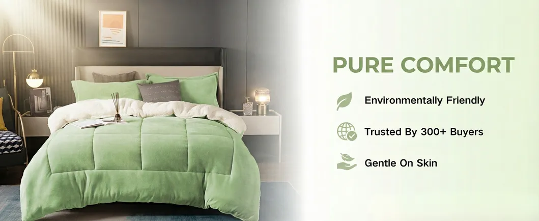 Hoomly Luxury Green Reversible Sherpa Fleece & Flannel Velvet Comforter Set