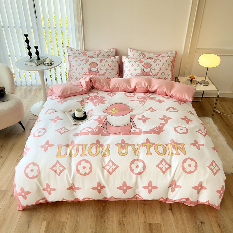 Brushed Cotton 4-in-1 Bedding Set Brown White King Size Duvet Cover Bed Sheet Bedding Set