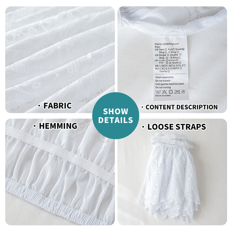 Hot Sale Lace Bed Skirts Solid Color Polyester Wrap Around Ruffled with Adjustable Elastic Bedskirt