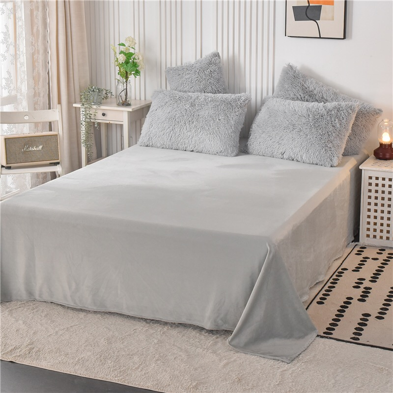 Wholesale Home Hotel Polyester Sabanas Grey Faux Fur Long Plush Fluffy Winter Warm 3PCS Full Queen King Size Bed Comforter Duvet Cover Bedding Set