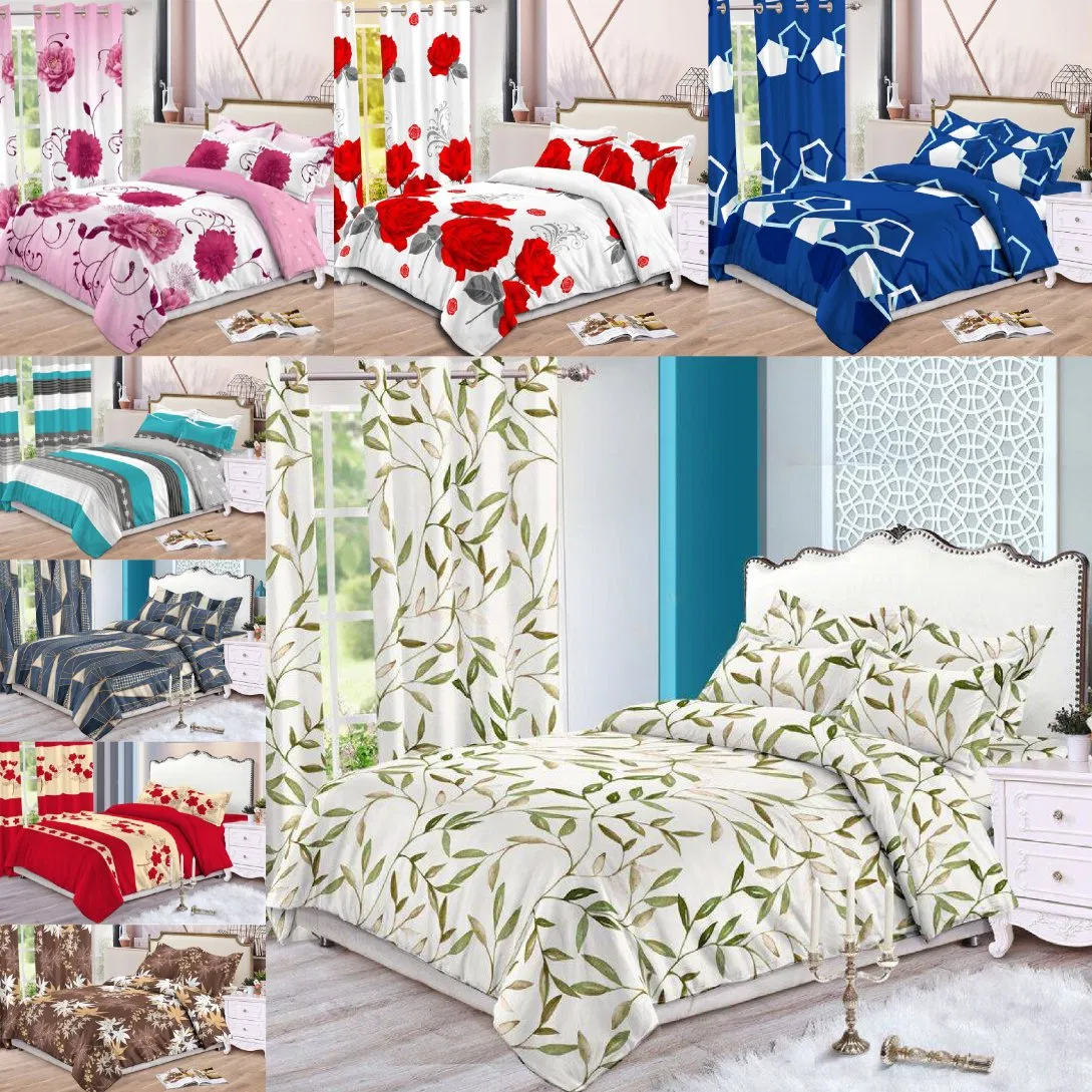 Wholesale 13-Piece/24PCS Green Bed Sheet Polyester Cotton Printed Bed Cover Bedding Set with Bedspread and Curtain for Bedroom