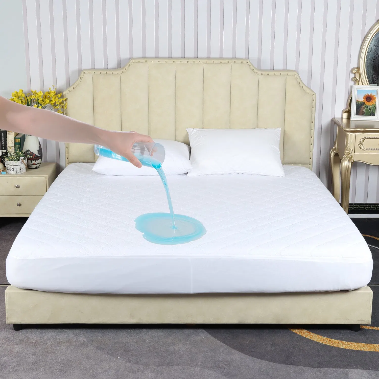 Wholesale Quilted 100 Polyester Cotton Terry Mattress Protector Cover Pad Topper with TPU Lamination for Home