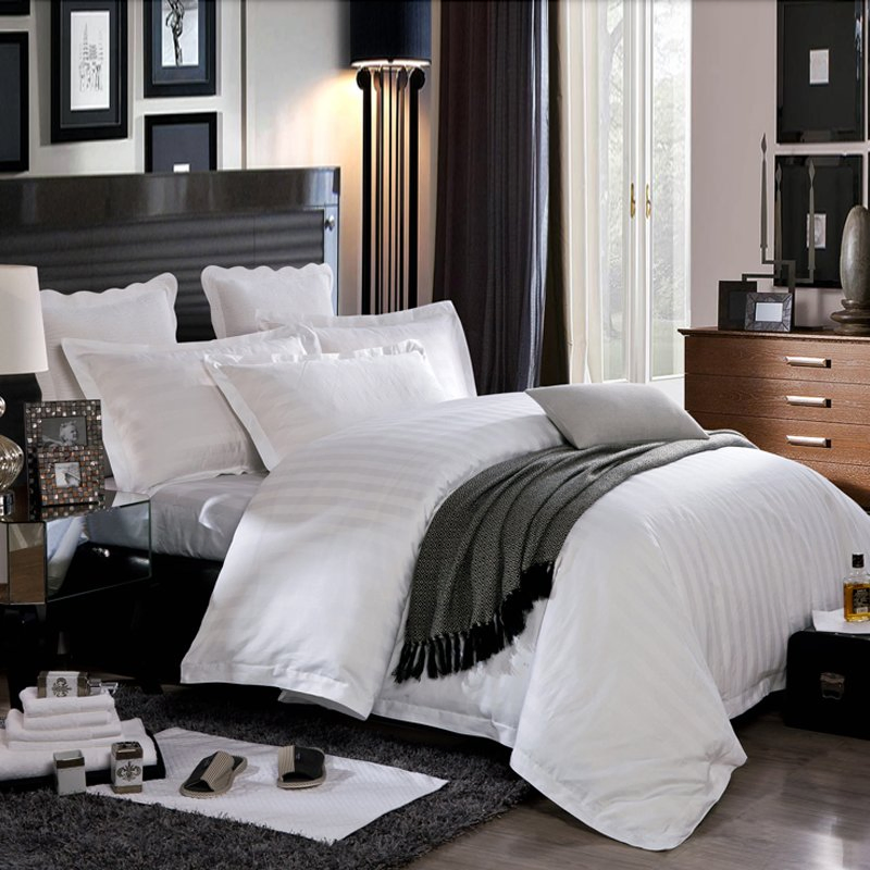 Nantong Factory OEM White Printed Comforter Cover Linen 5 Star Hotel Bedding Cotton Quilt Bedding Set Home Textile