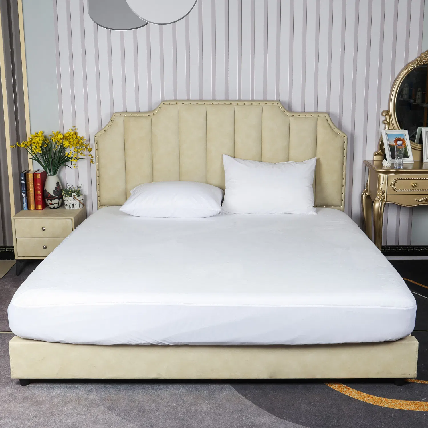 100% Waterproof Mattress Protector-Extra Deep 40cm Stretch Skirt Double Bed--Washable, Anti Allergy