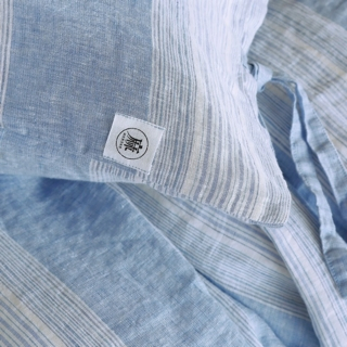 100% French Linen Blue Stripe Jacquard Duvet Cover Bed Linen Flat Fitted Sheet Four Piece Belgian Flax Breathable Bed Sheet Bedding Set