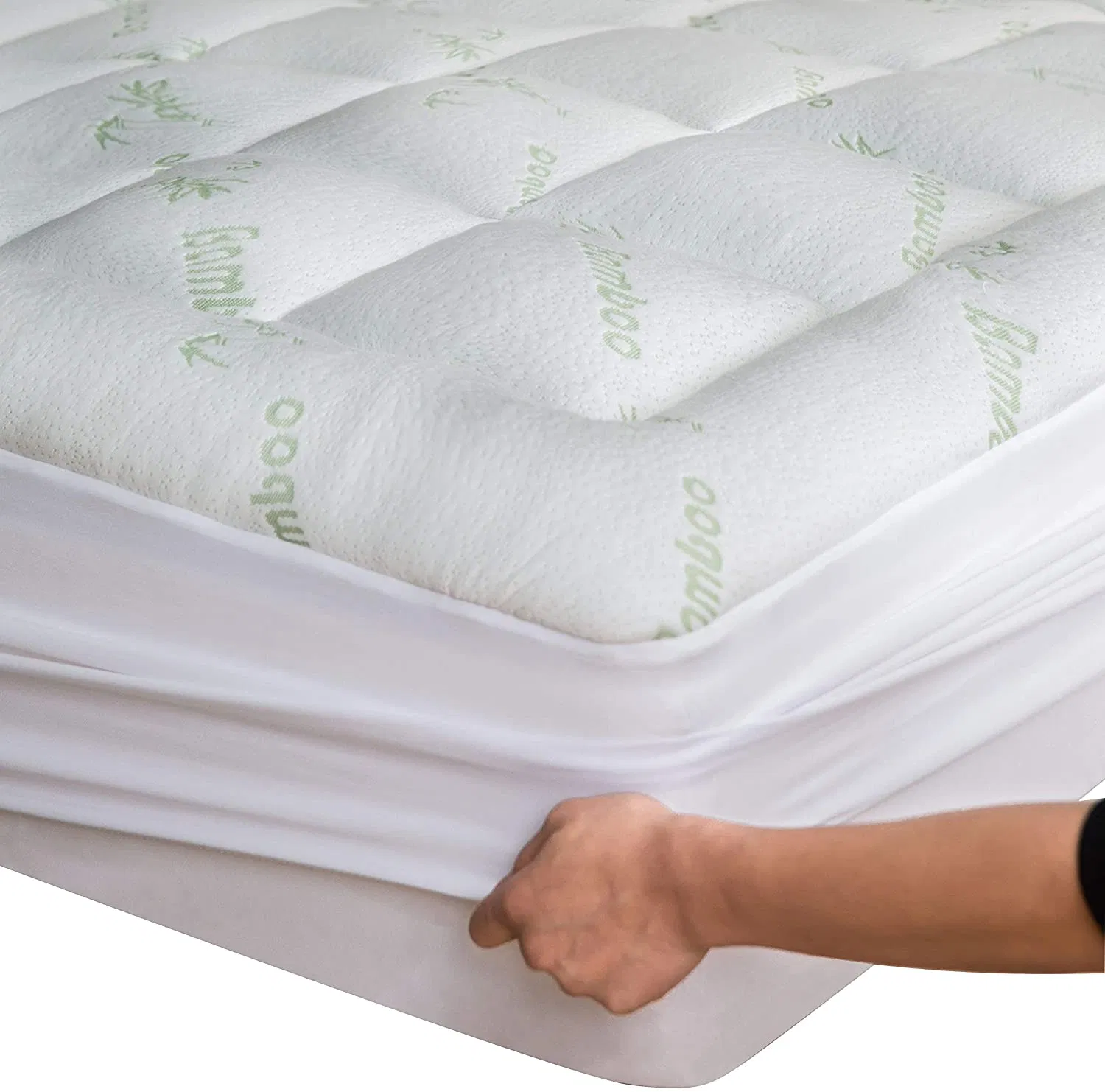 Bamboo Mattress Topper Queen Cooling Top Pad Deep Fitted Mattress Cover