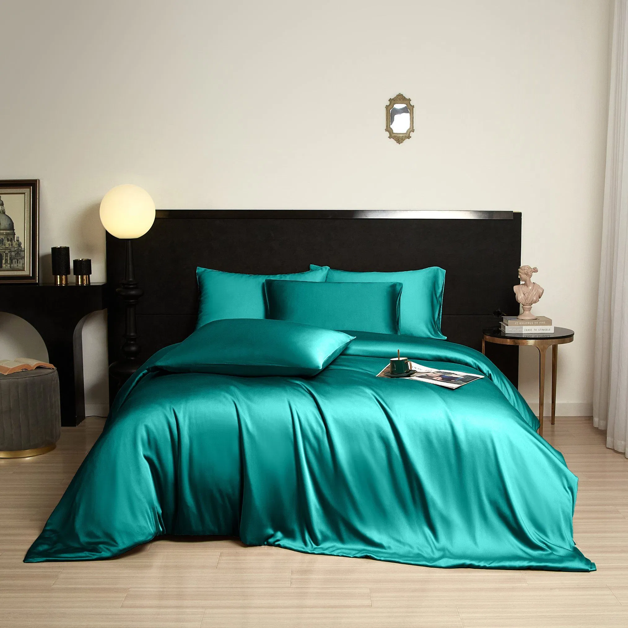 Cooling Bamboo Fiber Flat Sheet Fitted Sheet Plain Color Bed Sheets 1.8/2m Comforter Duvet Cover Deep Blue Pillowslips Pillow Cases Bedding Set in Stock