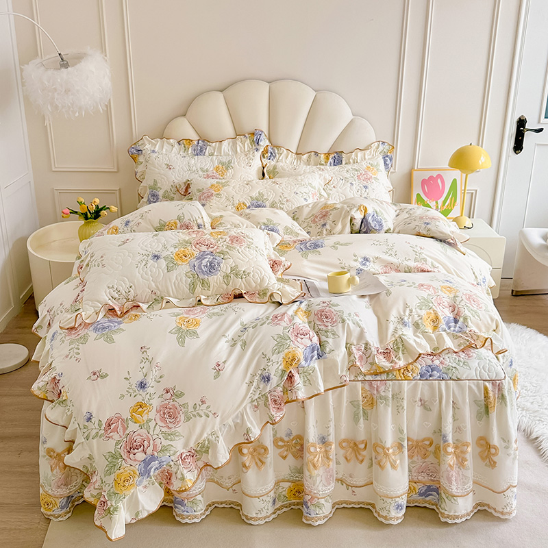 Double Layer Gauze Pure Cotton Four Piece Set Bed Skirt